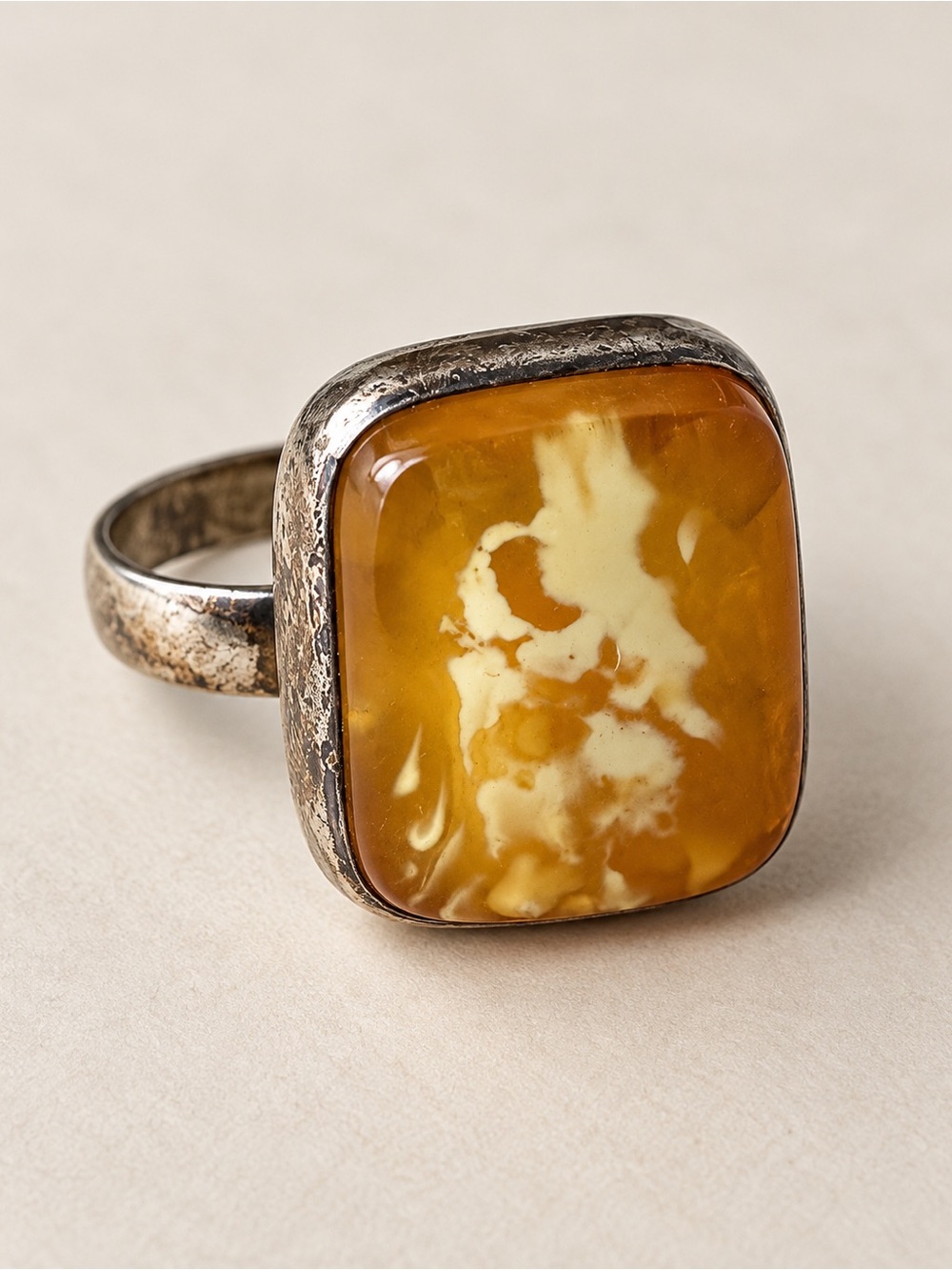 Golden Yellow & Cream Square Statement Ring Size 6